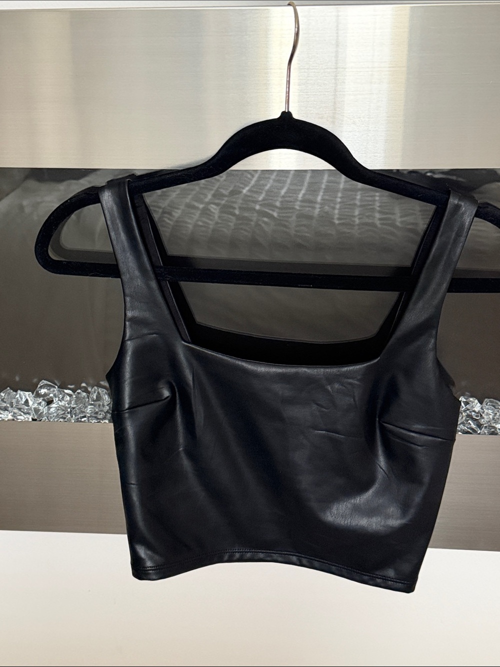 Express Black Faux Leather Square Neck Crop Tank